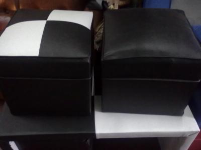 Puff Tapizados Cuero Ecologico Cubo Goma Espuma Alta Densidad Estructura Madera