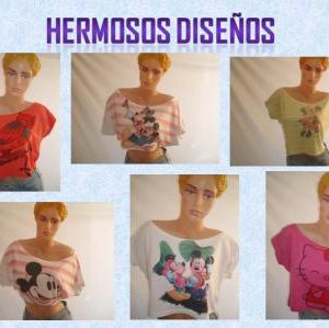Remeras Puperas Estampadas Disney Cuello Bote Manga Murcielago Tela Modal