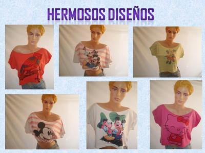 Remeras Puperas Estampadas Disney Cuello Bote Manga Murcielago Tela Modal